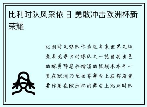 比利时队风采依旧 勇敢冲击欧洲杯新荣耀